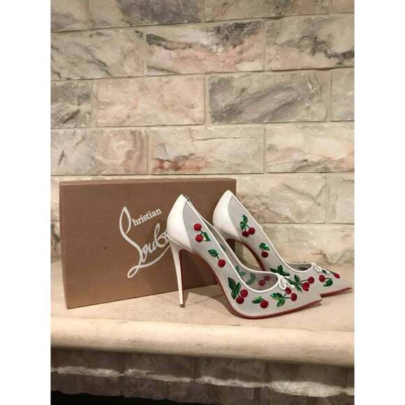 Christian Louboutin Cherrypump 100 White Red Cherry Bridal Shoe Pump Heel 39.5 - Picture 3 of 12